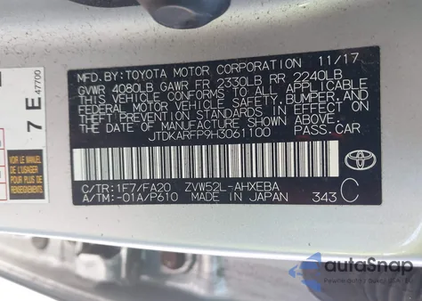 2017 Toyota Prius Prime Plus z USA, uszkodzony, nr VIN JTDKARFP9H3061100